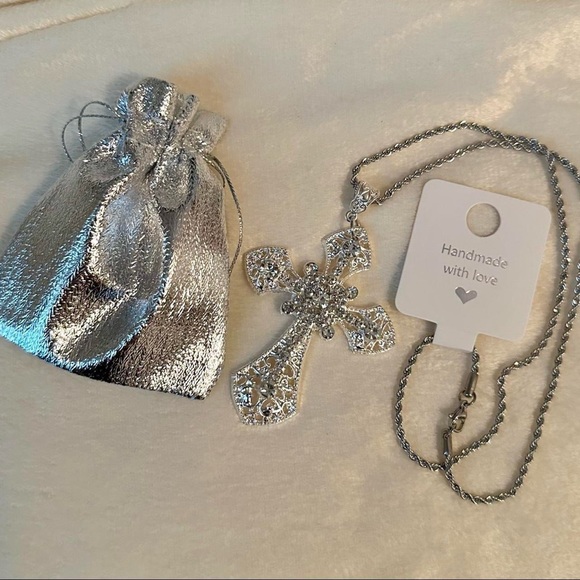 Gothic Cross Necklace Crystal Cross Choker Silver Tone Stainless Steel C… - Picture 10 of 12